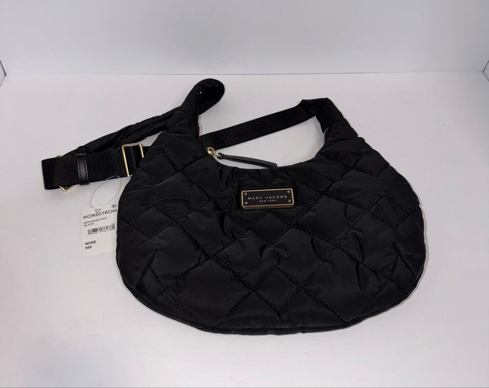 Marc Jacobs Quilted Nylon Hobo Shoulder Crossbody Bag Black NWT Adjustable Strap